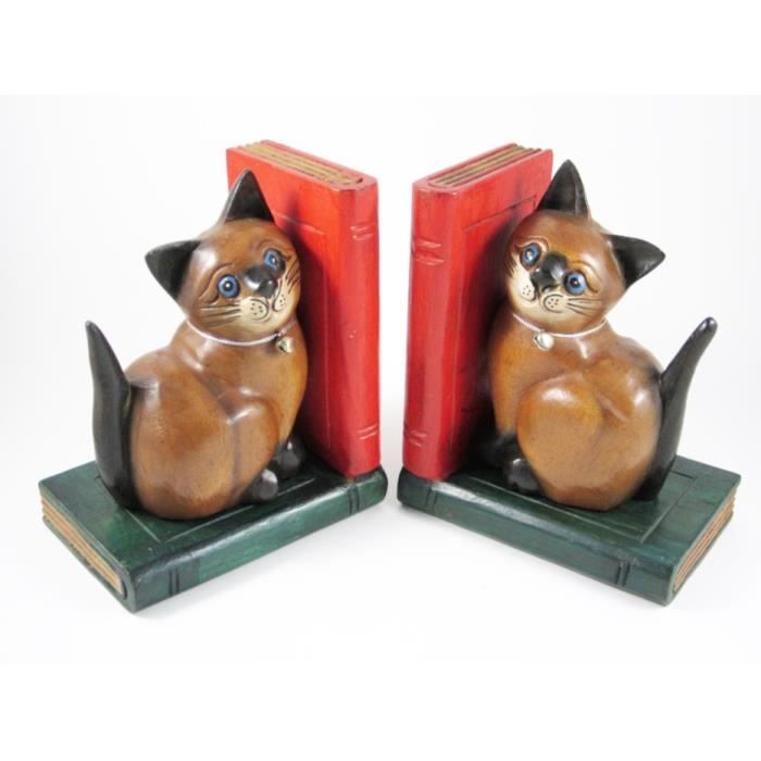 Serre Livres Chat En Bois De Suar Ch093 Cdiscount Maison