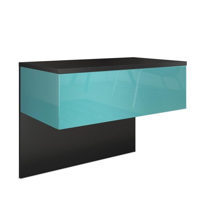 Corps en Noir Mat//Façades et Les côtés en Noir Haute Brillance avec éclairage LED Vladon Table de Chevet de Nuit Sleep