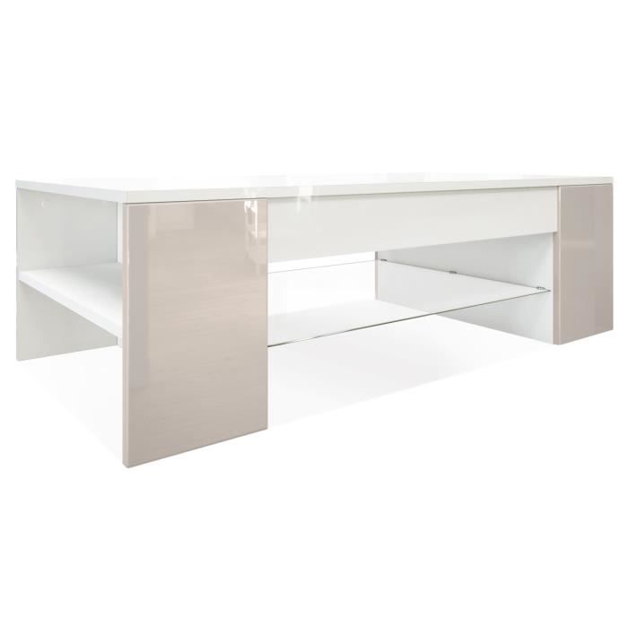 vladon table de salon table basse clip en blanc avec des bordures en gris sable haute brillance
