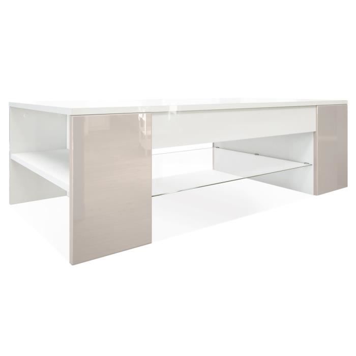 Vladon Table de Salon Table basse Clip en Blanc avec des bordures en Gris sable haute brillance