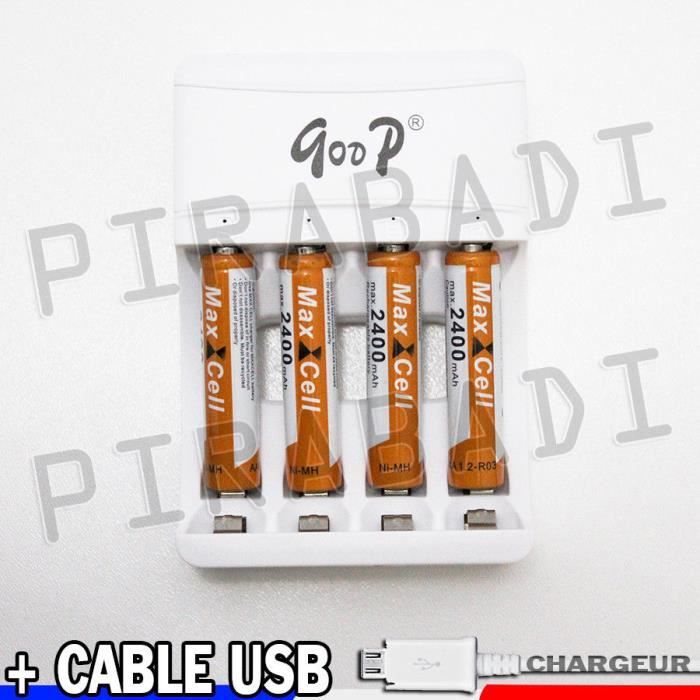 4 PILES ACCUS RECHARGEABLE AAA LR03 R03 1.2V 2400mAh + CHARGEUR