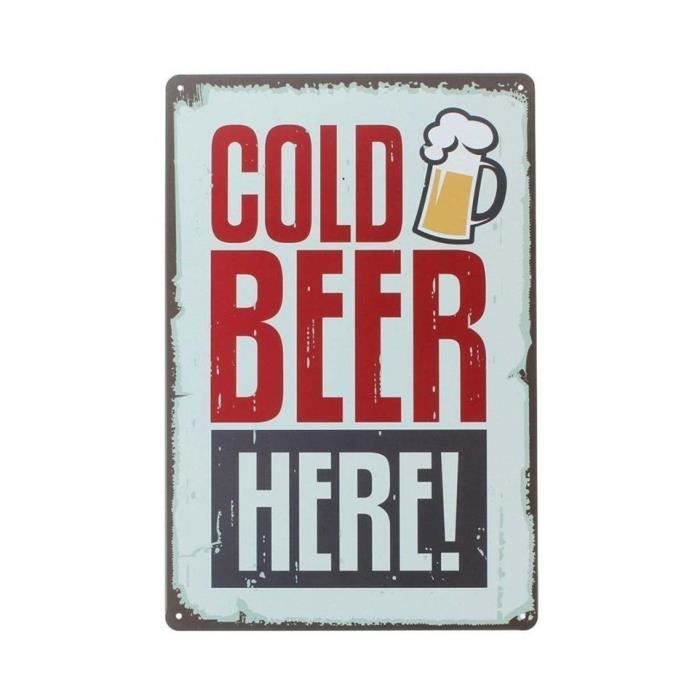 a Décoration murale vintage pour bar ou pub Métal Taille unique Enseigne en étain avec inscription « Cold Beer Here » 