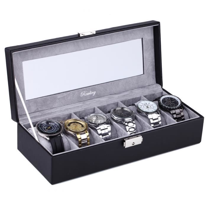 Boîte à Montre Noir 6-Slots Présentoir/Coffret à montres En Cuir Avec  Serrure Métal BG022 Noir, - Achat/vente boite a montre Homme Adulte Noir -  Cdiscount