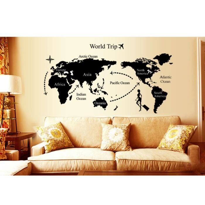H Cadeau Diy 130 70cm Wall Art Stickers Muraux Transparent Amovible Decalque Murale Paroi Decoration Chambre Noir Le Tour Du Monde Achat Vente Stickers Cdiscount