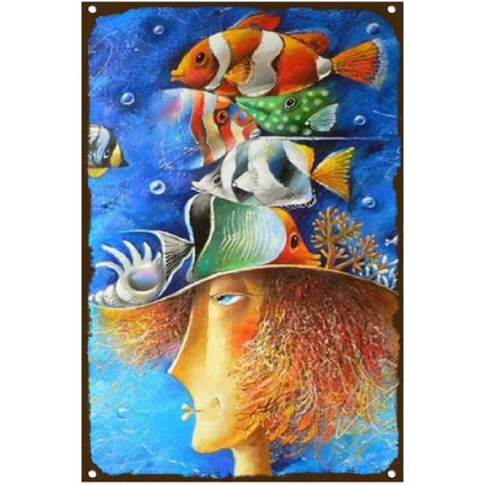 Plaque Murale Poisson En Céramique - Fille à Suspendre - Vintage - 4.5''