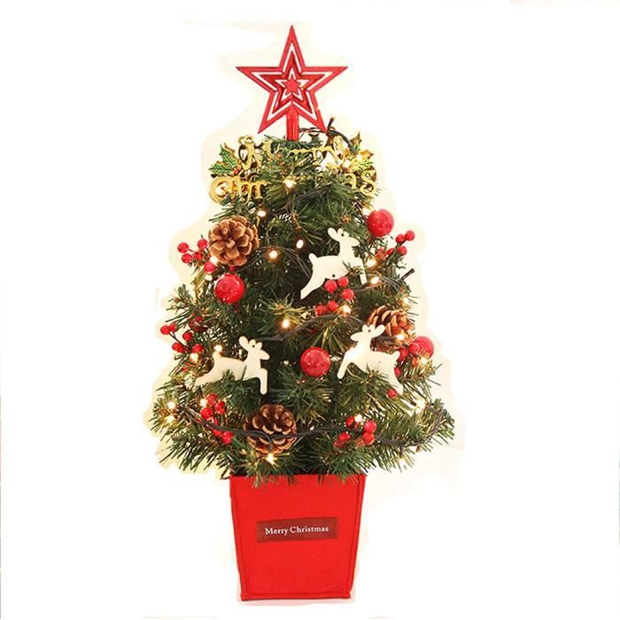 Mini Sapin De Noël Artificiel 60 Cm – Sapin De Table Lumineux Avec Guirlandes LED Multicolores Et Ornements Festifs