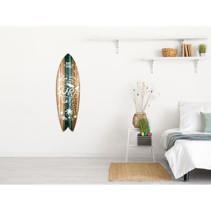 Déco Murale Planche De Surf En Dibond - Motif Polynésien Bois Rétro - 150 X 40 Cm - Vertical
