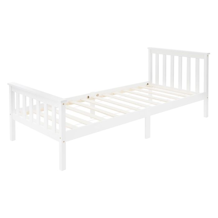 ML-Design Lit Simple 90x200 cm avec Cadre de Lit et Sommier à Lattes en Bois de Pin Massif Blanc avec Tête et Pieds de Lit