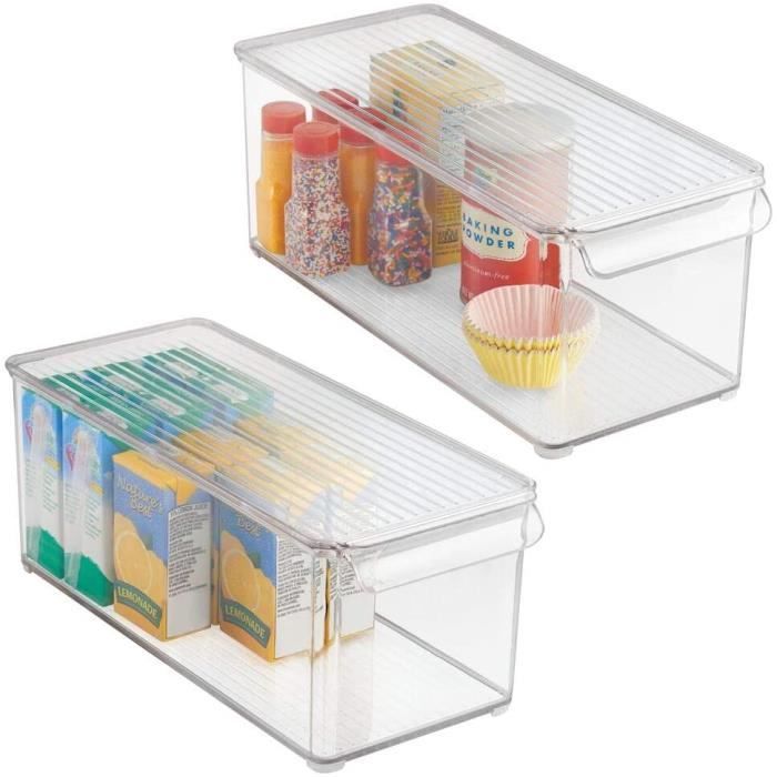 le garde-manger ou le bureau boite empilable compacte pour les articles de maison bac en plastique sans BPA rose clair et transparent mDesign boite de rangement avec couvercle pour la cuisine