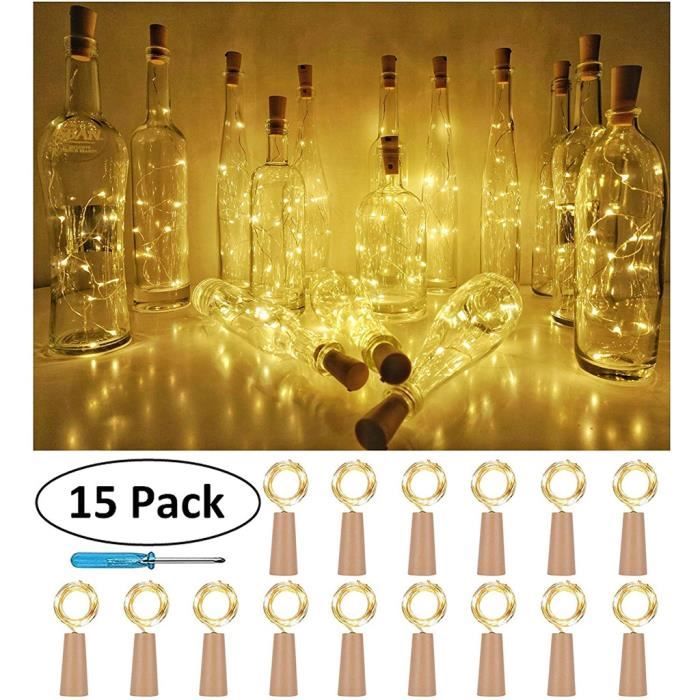 Bouteille 15PCS Lumières liège forme pour lumières bouteille vin String Parti romantique