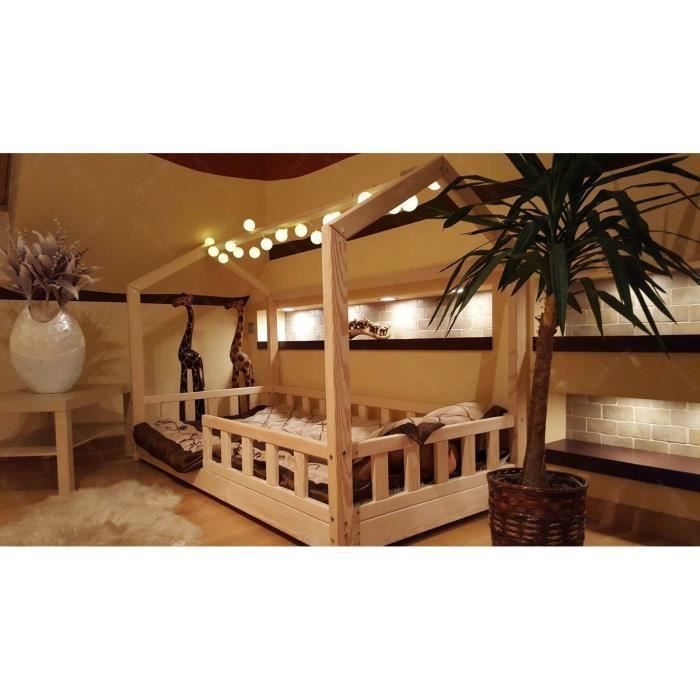 lit cabane pour enfants avec barrières - oliveo® - 200x160cm - bois - scandinave - moderne