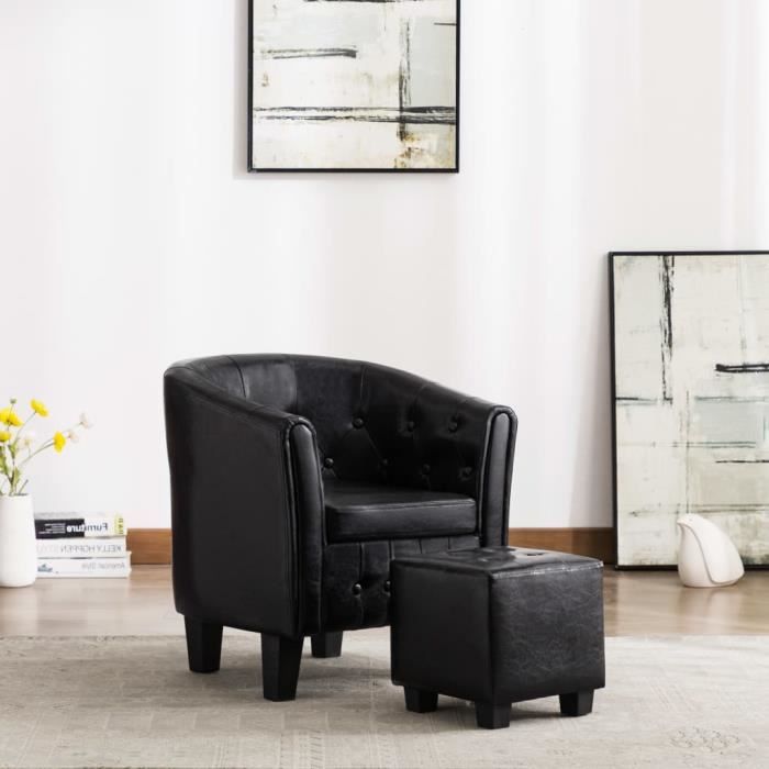 joli & mode 8456 - fauteuil relaxation avec repose-pied style contemporain - fauteuil relax fauteuil de repos - noir - similicuir