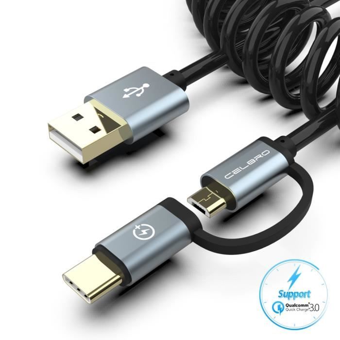 Câble téléphone,Câble Micro USB type-c rétractable 2 en 1,cordon