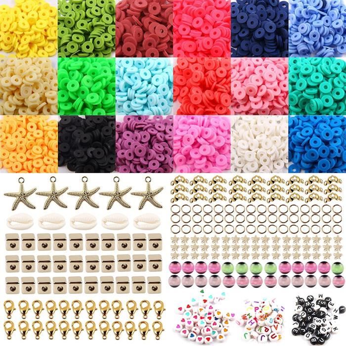 Perles Lettres pour DIY Bijoux Collier Bracelet Perles Plates Perles pour Bijoux Perles heishi 6mm avec Corde en Cristal et Les Ciseaux Hanbee Kit Perle Enfant 4270 pcs Perles pour Bracelet