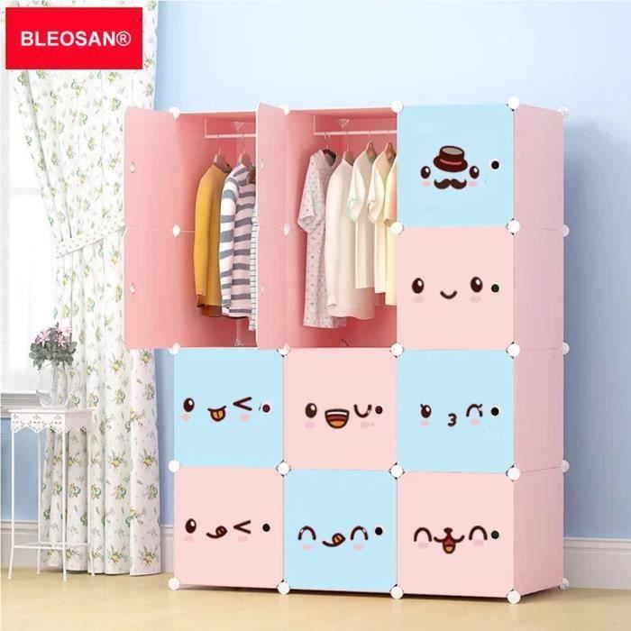 Armoire De Rangement Plastique Enfants 12 Cubes Rose Armoire