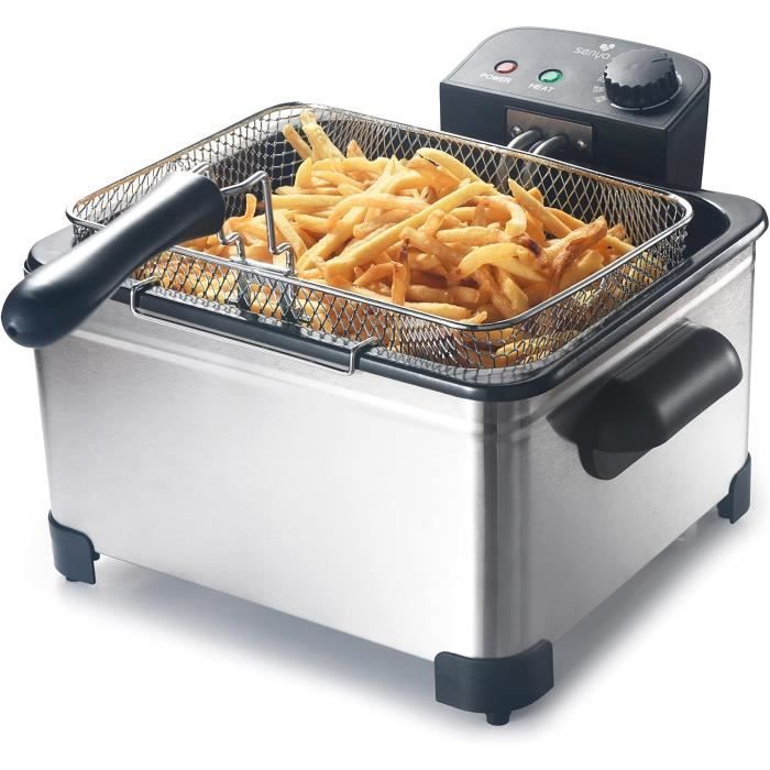Friteuse Électrique 2000W 5L Acier Inox COSTWAY - 3 Paniers (1 Grand + 2 Petits) - Température Jusqu'à 190°C - Fenêtre Vision