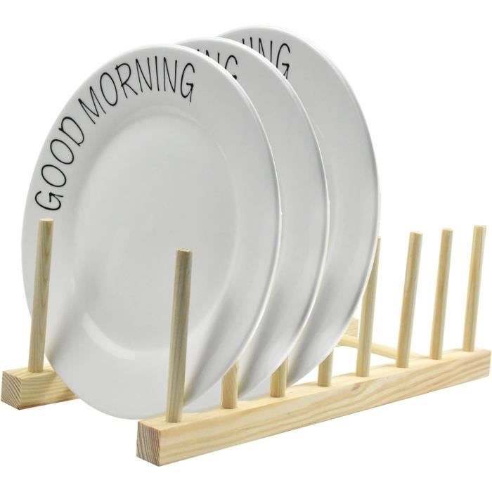 Égouttoir Bambou Relaxdays - Range 10 Assiettes, Planches Et Couvercles - Compact Et Pratique
