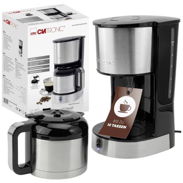 Clatronic KA 3805 Edelstahl schwarz Cafetière acier inoxydable Nombre de tasse=10 verseuse thermofuge