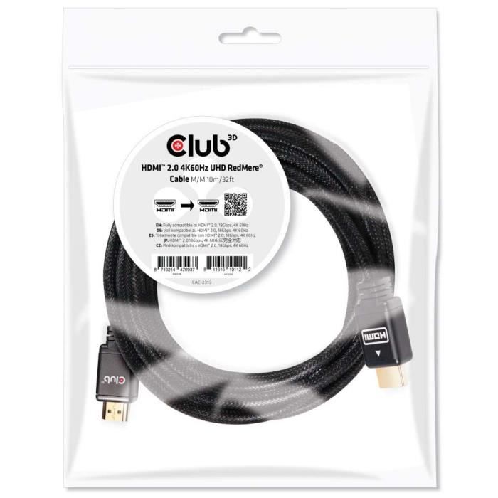 Câble HDMI - Club 3D - CAC-2313 - 4K60Hz - 10m - RedMere Technology ...
