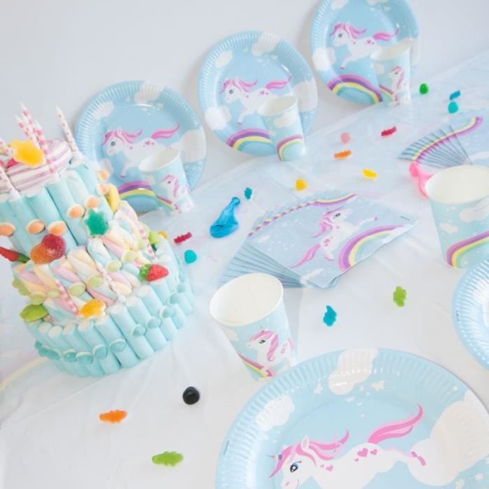 Kit Anniversaire 12 Personnes Licorne Arc En Ciel Dynastrib Cdiscount Maison