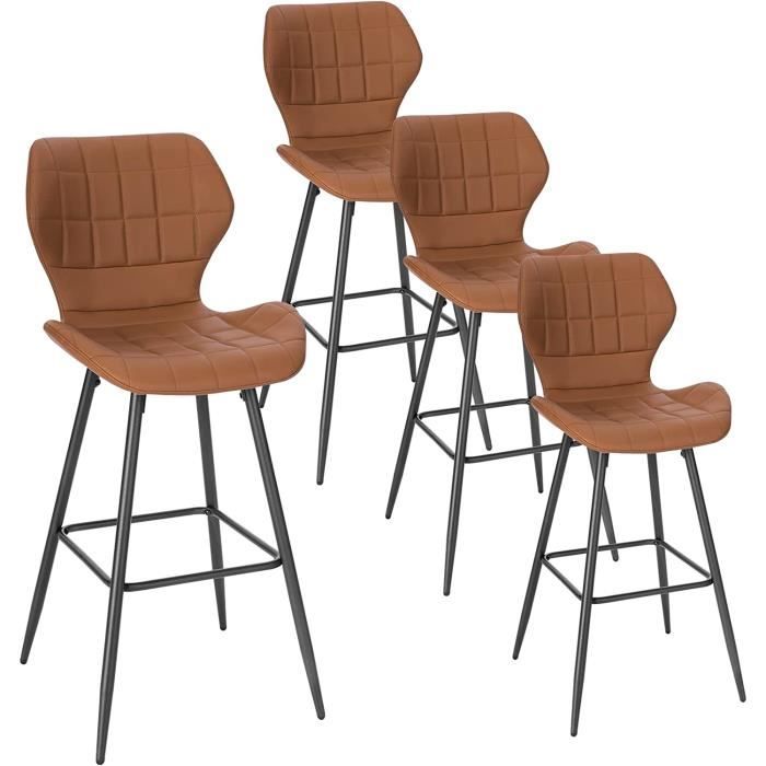 Lot De 4 Tabourets De Bar Avec Dossier - Hauteur Assise 65 Cm - Assise Rembourrée Cuir PU - Cadre Métal Noir - Charge 130 Kg/pièce