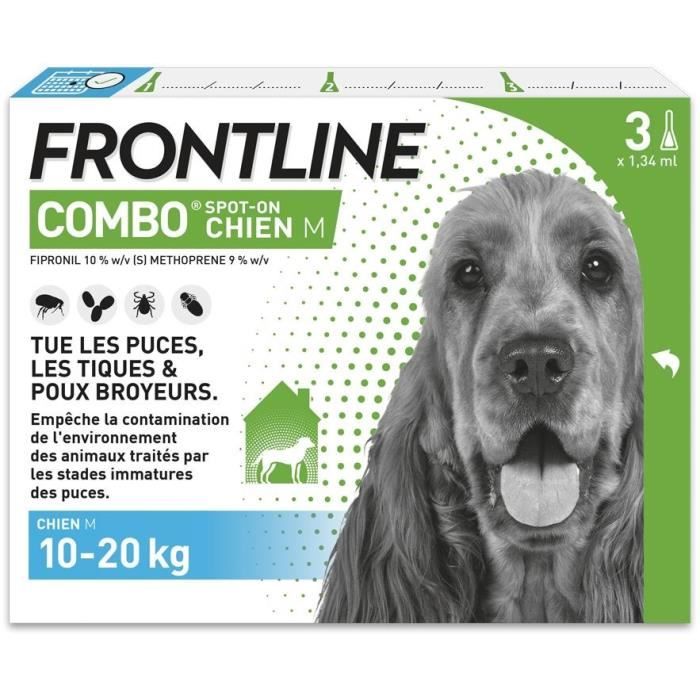 Meilleurs prix pour FRONTLINE 3 Pipettes antiparasitaires COMBO Chien - 10 à 20 kg  -  Puces, tiques, poux broyeurs