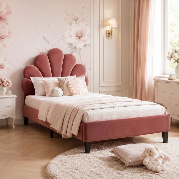 Lit enfant rembourré 90 x 200 cmtête de lit couronne réglable en velourspour ados et adultesrouge
