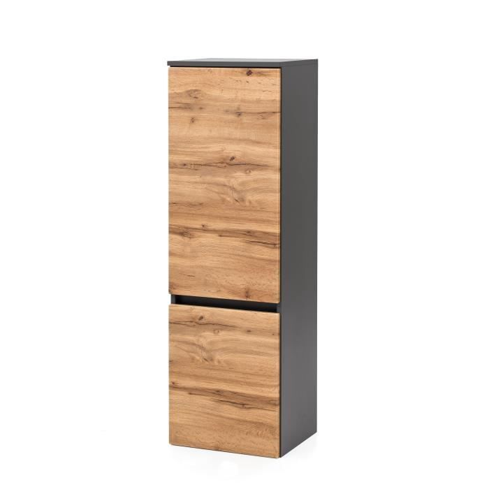 Colonne de salle de bains Kornel/Luna gris graphite équipée de 2 portes avec décor en chêne et de 3 étagères. Peut être fixée au... Colonne de salle de bains Kornel/Luna gris graphite équipée de 2 portes avec décor en chêne et de 3 étagères. Peut être fixée au...