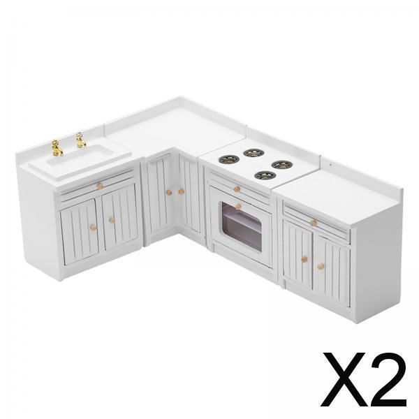 1/12 Échelle Maison de Poupées Miniature Blanc Cuisine Moderne Set Modèle de simulation