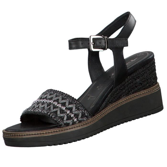 Sandales femmes Tamaris Noir Cuir Talons compensés 70mm Noir