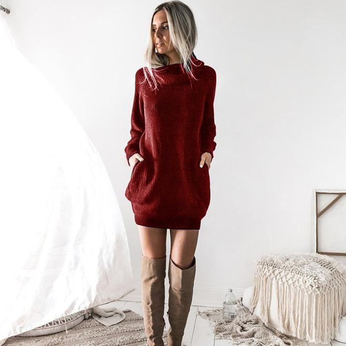 Robe Longue Cachemire Chic Robe Pull Femme, Automne-Hiver Mini
