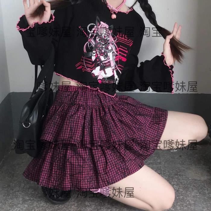 Jupe Mini Jupe A Carreaux Pour Femmes Design Japonais Punk Lolita Gateau Vin Rouge Tendance Ete Type Red Wine Skirt Blanc Cdiscount Pret A Porter
