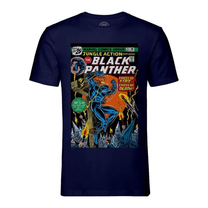 T-shirt Homme Col Rond Bleu Black Panther Marvel Couverture BD Comics Super Hero Vintage