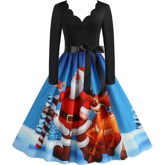 ROBE Robes de Noël pour Femmes, Robe de Noël à Manches Longues, imprimé