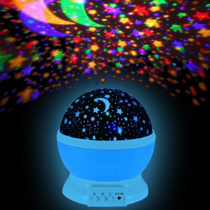 Lavent Lampe Projection Nuit étoilée Rotative 4 Led Boule Ciel Veilleuse Enfant Chambre Bleu