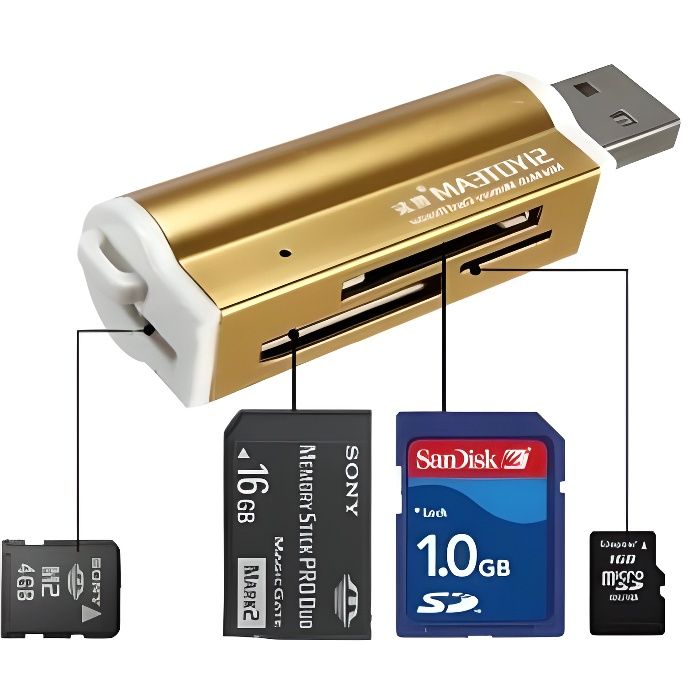 Lecteur USB 2.0 All in one multi carte mémoire : Micro Mini SD / SDHC TF M2  MMC MS Duo Compact flash XD - Noir - Cdiscount Informatique