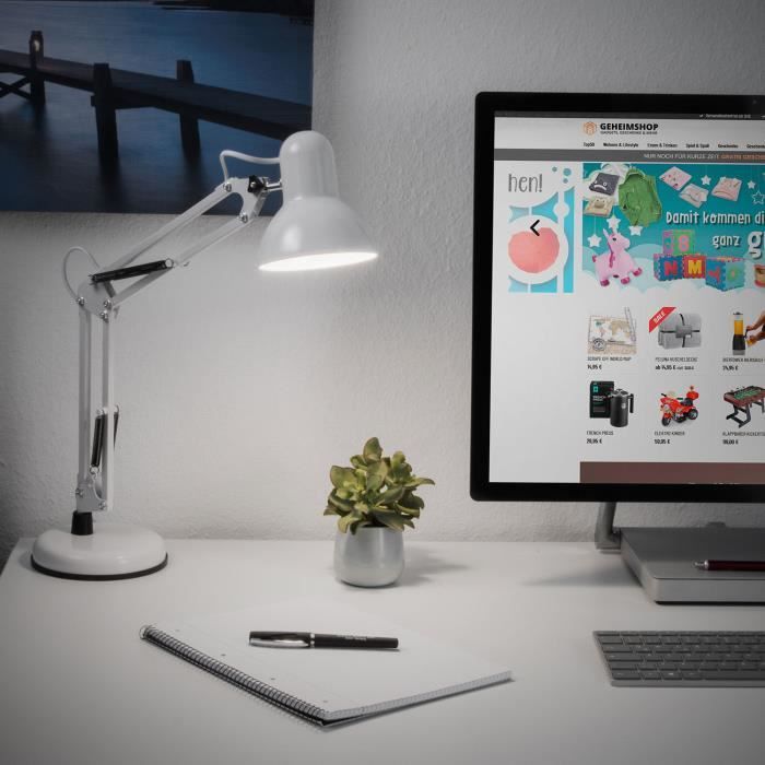Lampe de bureau - NOLUNEA - Rétro - Métal - LED - Blanc