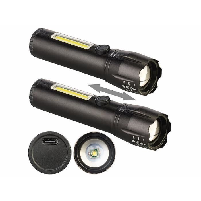 Lampe Torche LED COB Rechargeable Mini, Faisceau Réglable