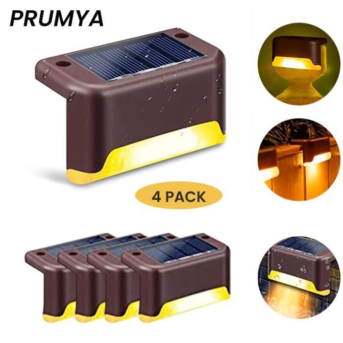 Lampe solaire de clôture PRUMYA - Étanche - 4 Pack - LED intégrée - PVC et ABS - Marron
