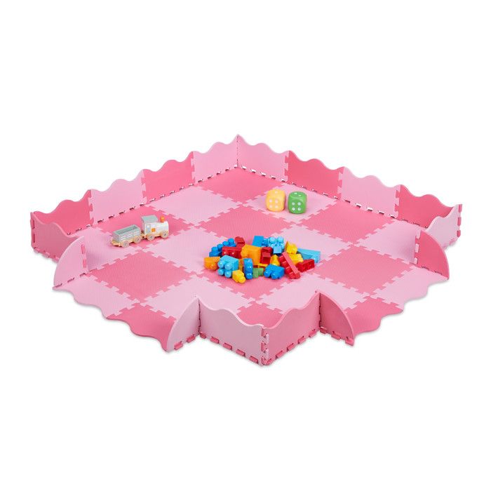 Relaxdays Tapis Puzzle Fleurs 9 Pièces Pour Enfants Et Bébés - Mousse EVA Rose 91,5 X 91,5 Cm