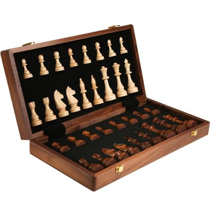 Échiquier En Bois Imperator 52 X 52 Cm – Échecs Sculptés Main – Pièces En Charme – Coffret Pliable Avec Rangement – Emballage Cadeau – Finition Satinée