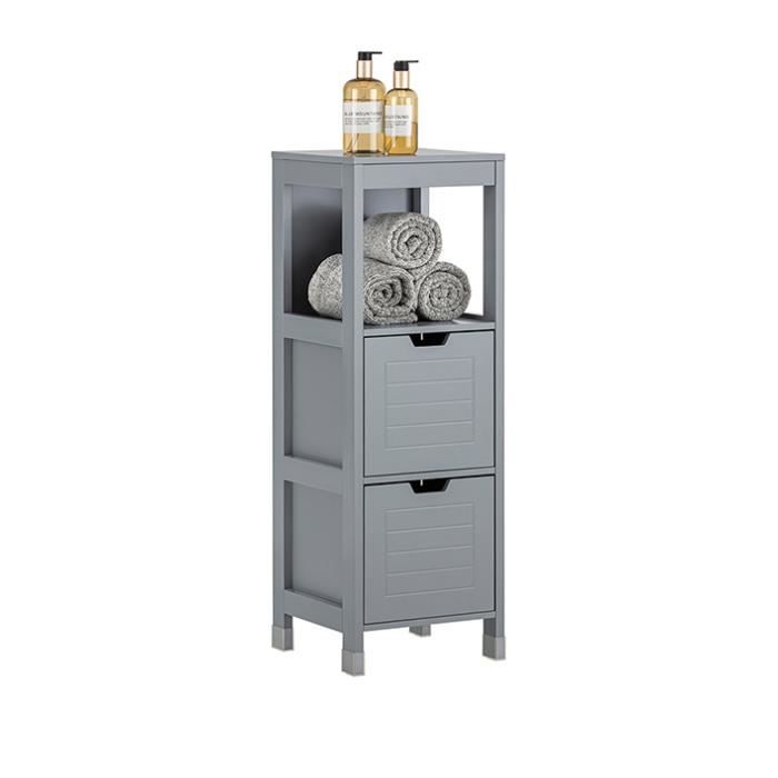 SoBuy FRG127-SG Meuble Demi-Colonne Meuble Bas de Salle de Bain Armoire Toilette– 1 étage et 2 tiroirs -Gris