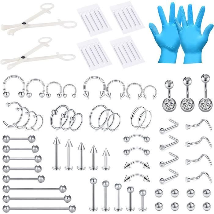Kit 6 Outils D'insertion Pour Piercing - Acier Chirurgical 316L, Tailles 14G/16G/18G - Pour Oreille, Nez, Nombril