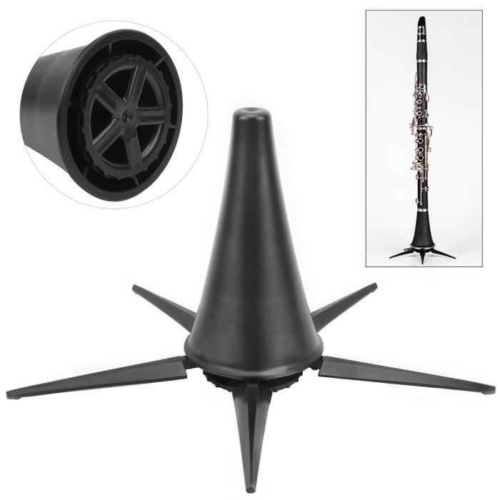 Support De Clarinette Pliable Et Portable - En ABS Et Alliage D'aluminium, Noir - Base à 5 Pieds Stable, Se Range Dans Le Pavillon De L'instrument - 2
