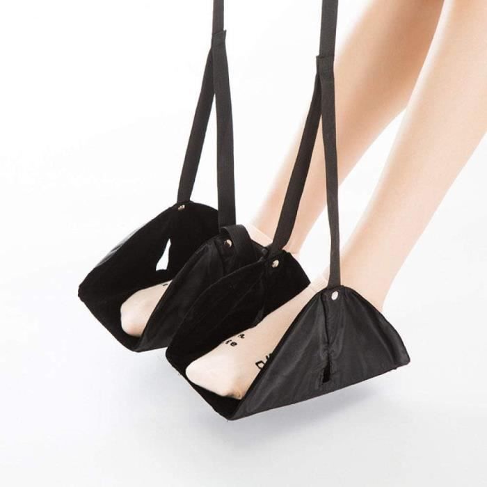 Repose-Pieds Avion Hamac Pliable 2 Pièces - Portable Réglable Avec Sac De Rangement Noir