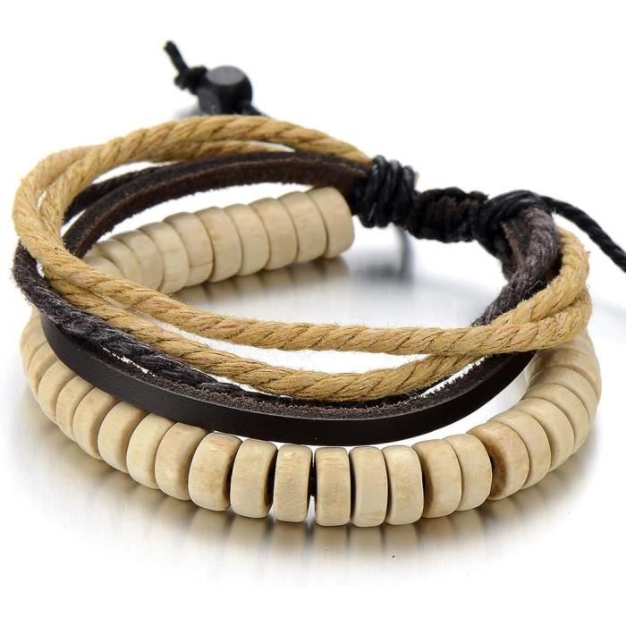 Bracelet Homme 2 Pièces : Cuir Tressé Et Perles, Style Moderne Et élégant Pour Tenue Décontractée Ou Soirée