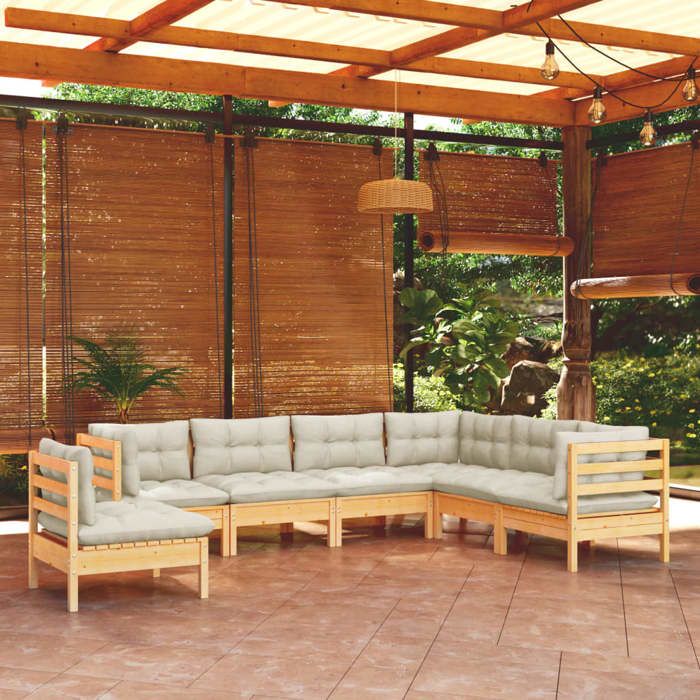 vidaXL Bois de Pin Massif Salon de Jardin 7 pcs avec Coussins Mobilier de Patio Meubles dExtérieur Mobilier de Jardin 3096719