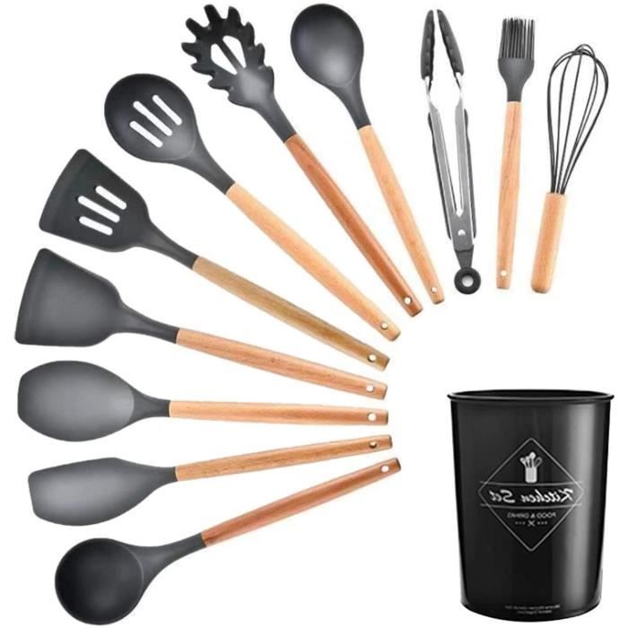 2 Grandes Cuillères En Silicone Avec Manche En Bois - Résistantes à La Chaleur 230°C, Anti-adhésives, Pour Cuisine