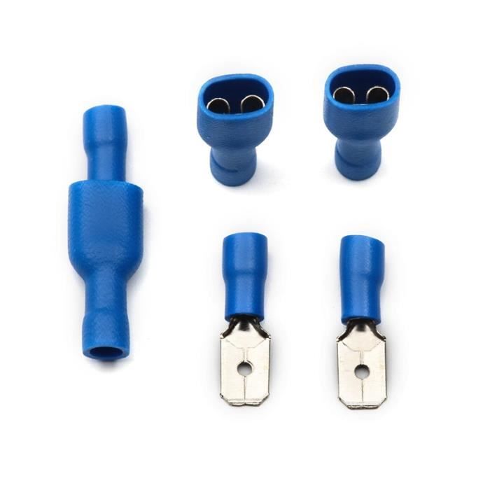 40 Cosses Femelles Plates 6.3 Mm Bleues Thermorétractables - Pour Câblage électrique, Neuf