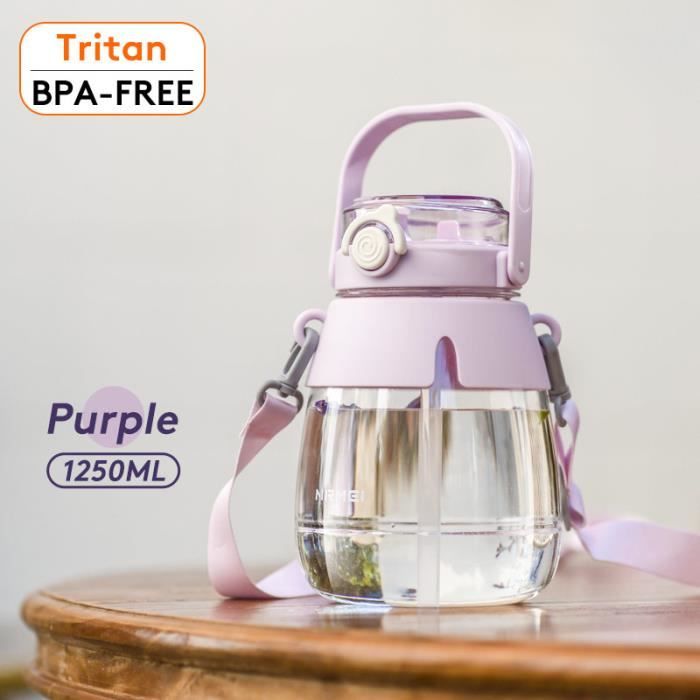 gourde,purple-1250ml-1250ml--bouteille'eau en plastique de grande capacité, tasse en tritan kawaii, gobelet portable mignon avec cou